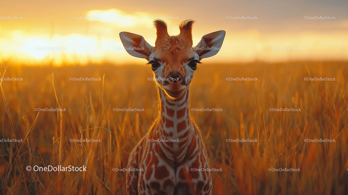 Adorable Baby Giraffe at Sunrise in the Savannah