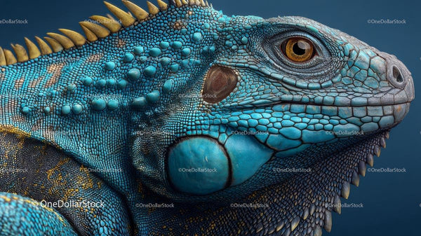 Close-Up Portrait of a Vibrant Blue Iguana