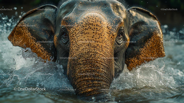 Majestic Asian Elephant Splashing in Water