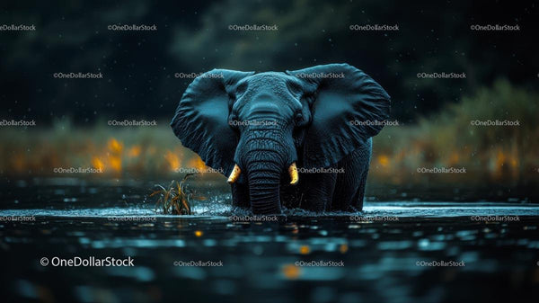 Majestic Elephant Wading Through Serene Waters
