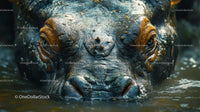 Close-up of a Hippopotamus Submerged in Water