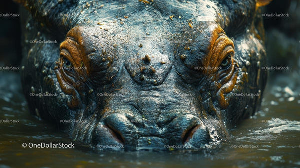 Close-up of a Hippopotamus Submerged in Water