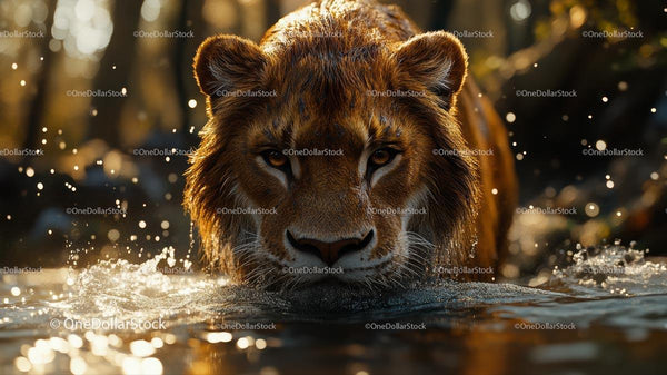 Majestic Tiger Stalking Through Sparkling Water