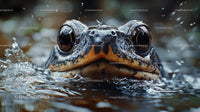 Crocodile Emerging from Water with Intense Gaze