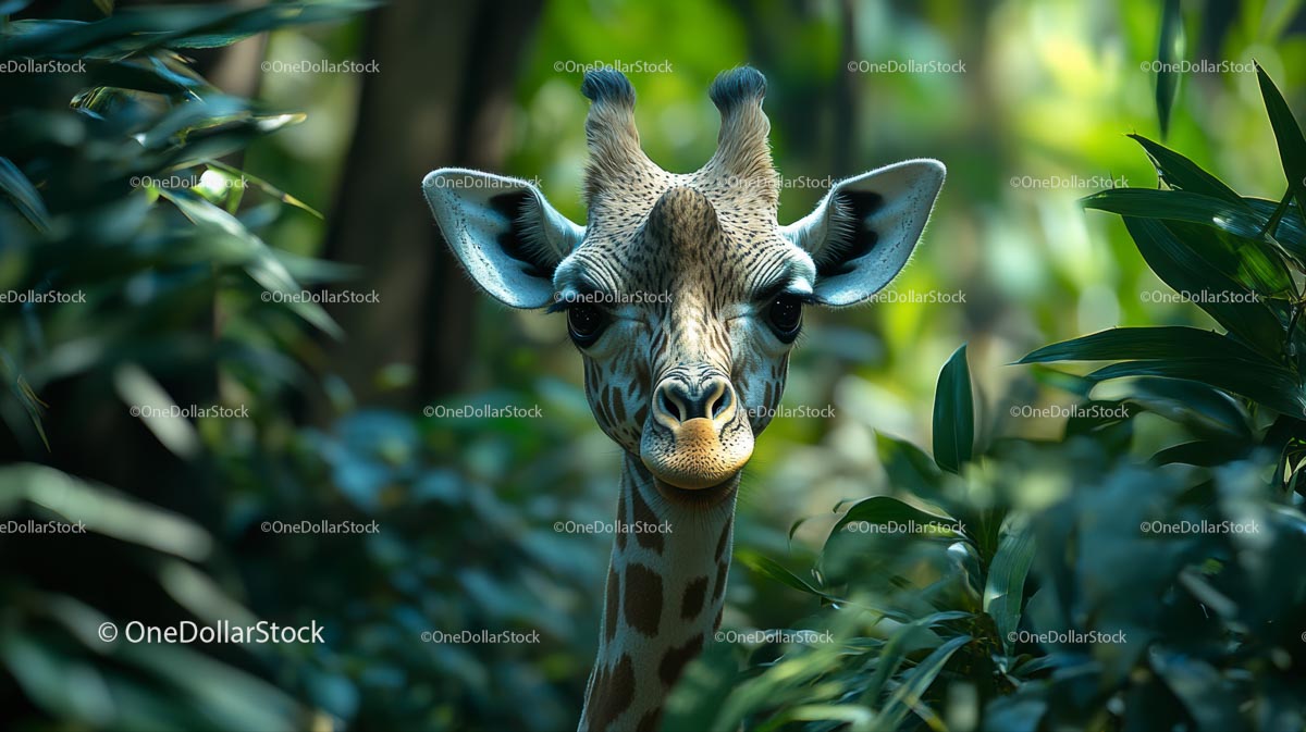Curious Giraffe in Lush Green Foliage