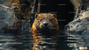 Curious Beaver Emerging from a Rocky Cave