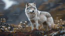 Majestic Grey Wolf Standing in Mountainous Wilderness