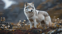 Majestic Grey Wolf Standing in Mountainous Wilderness