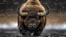 Bison in Snowy Landscape with Majestic Horns