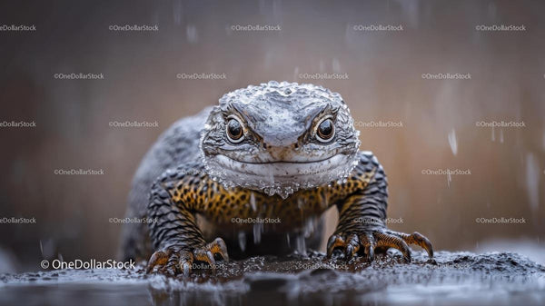 Close-up of a Lizard in the Rain