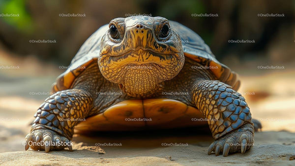 Close-Up of a Majestic Tortoise on Sandy Terrain