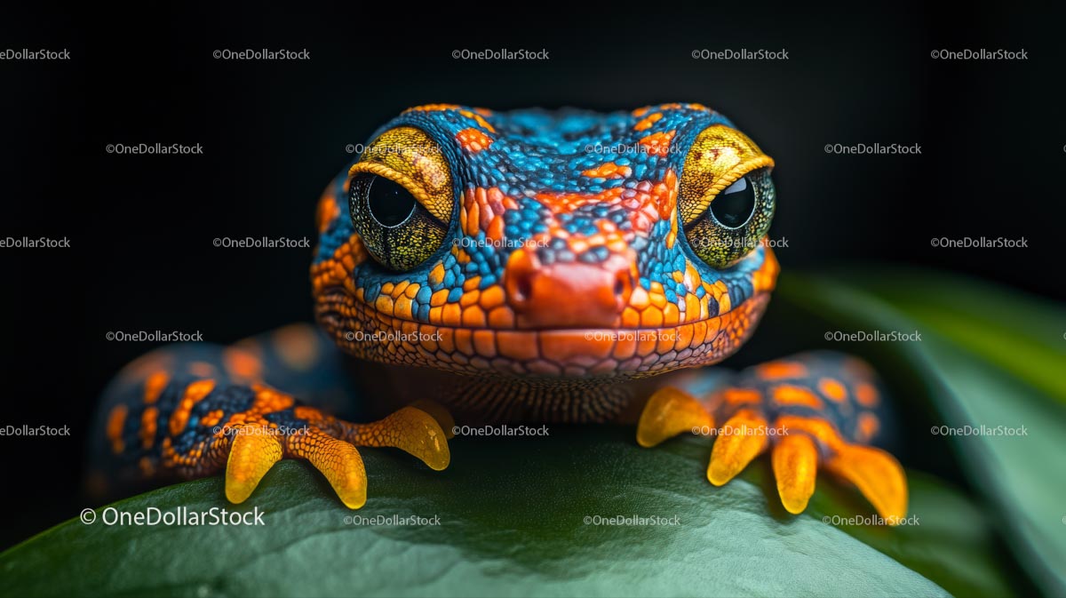 Colorful Gecko with Vibrant Scales on Leaf
