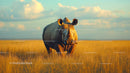 Majestic Rhinoceros on Golden Savanna at Sunset
