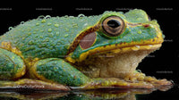Close-Up of a Vibrantly Colored Frog with Dewy Skin