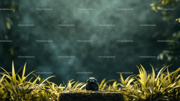 Small Bird Perched Amidst Lush Greenery in Tranquil Setting
