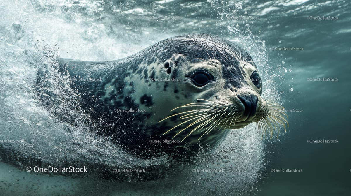 Zabawna foka pływająca w wodach oceanu