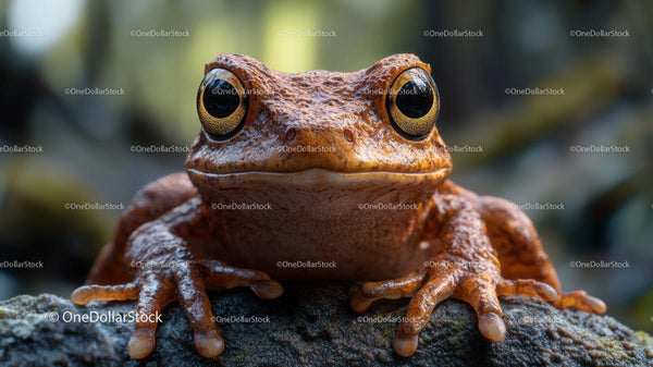Closeup of Brown Frog with Golden Eyes in Natural Habitat