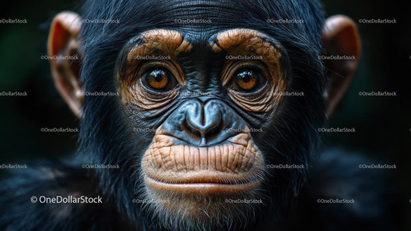 Close-Up of a Chimpanzee's Face with Expressive Eyes