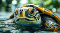 Close-Up of Vibrant Sea Turtle Swimming Underwater