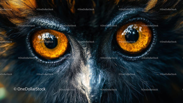 Close-Up of Owl's Intense Orange Eyes