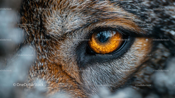 Close-up of a Majestic Wolf's Amber Eye