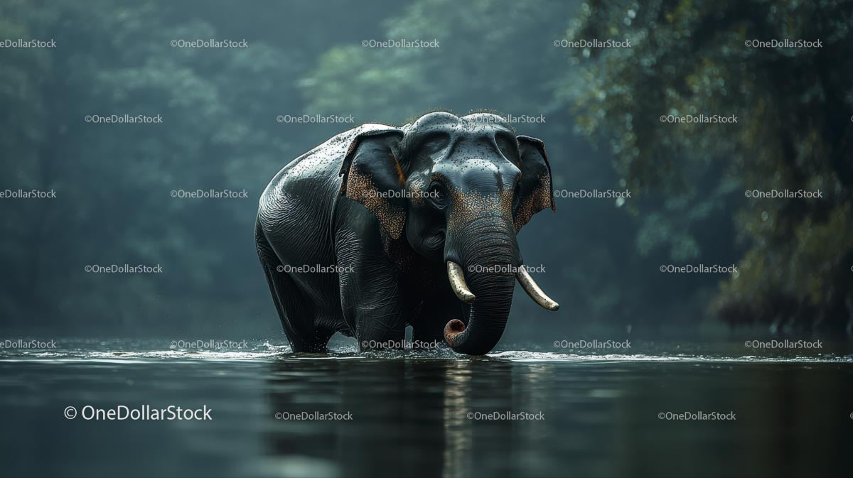 Majestic Elephant in Tranquil Jungle Waters