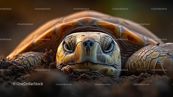 Close-Up of Tortoise Resting on Earthy Terrain