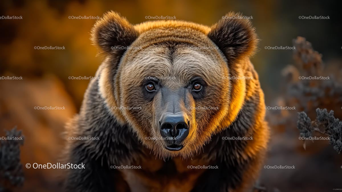 Portret niedźwiedzia grizzly z bliska w jesiennym świetle