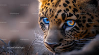 Close-Up of Leopard with Piercing Blue and Amber Eyes