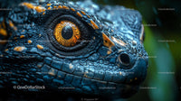 Intense Gaze of a Blue-Scaled Lizard with Orange Eye