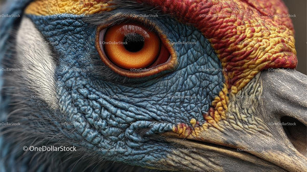 Close-Up of Vibrant Cassowary Eye and Feathers