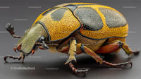Macro Shot of a Vibrant Yellow Beetle with Black Markings