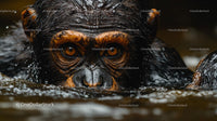 Chimpanzee Swimming Close-Up in Natural Habitat