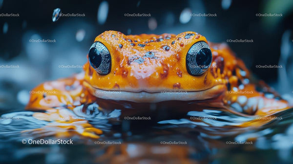 Vibrant Orange Frog with Striking Eyes in Natural Habitat