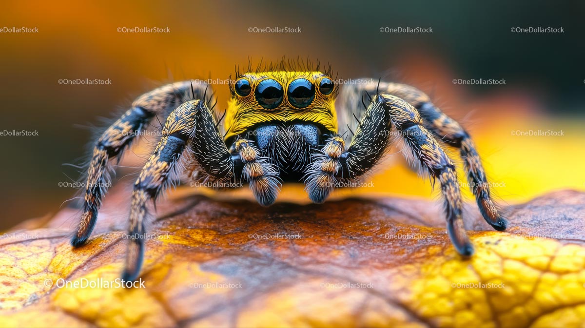 Jumping Spider on Vibrant Yellow Autumn Leaf