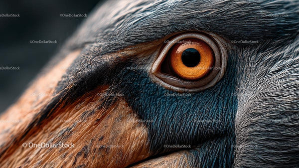 Intense Gaze of a Pelican's Eye with Detailed Plumage