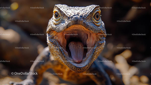 Close-Up of a Yawning Lizard in Natural Habitat