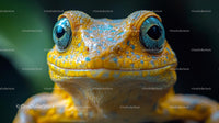 Vibrant Close-Up of Yellow Frog with Blue Eyes
