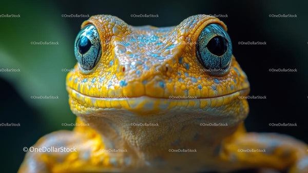 Vibrant Close-Up of Yellow Frog with Blue Eyes