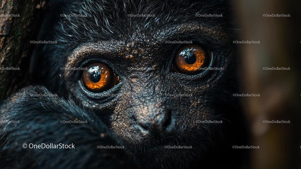 Close-up of a Black Primate with Intense Amber Eyes