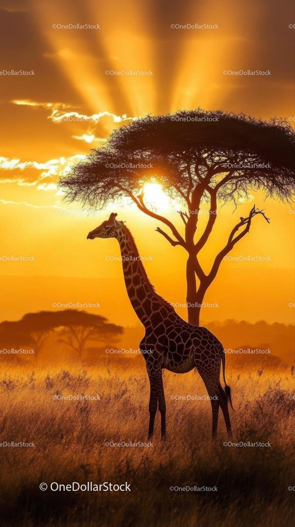 Majestic Giraffe Silhouette Against Golden African Sunset