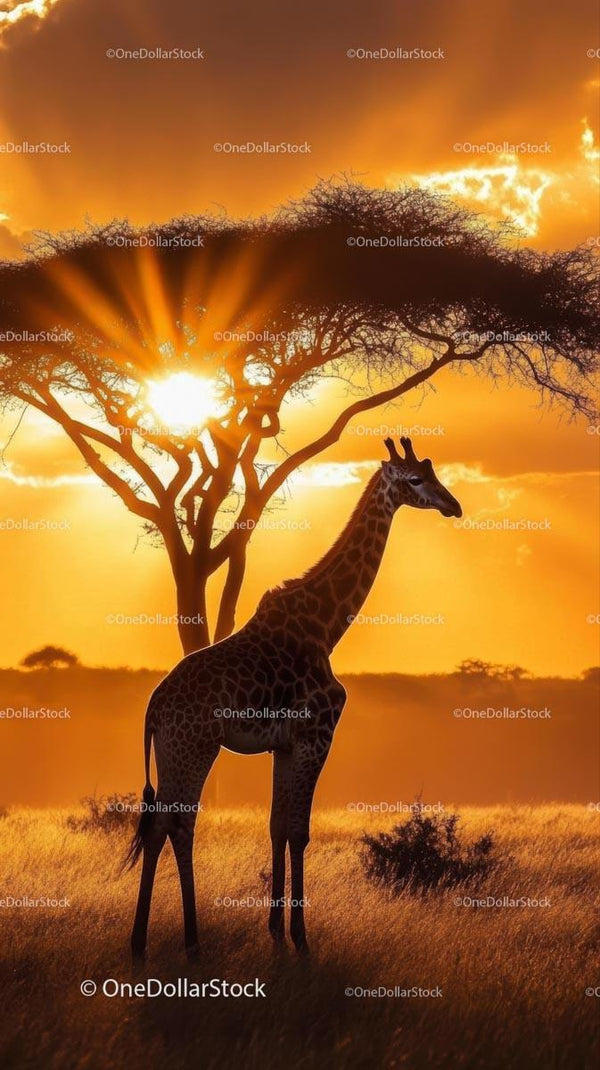 Giraffe Silhouette at Sunset on the African Savannah