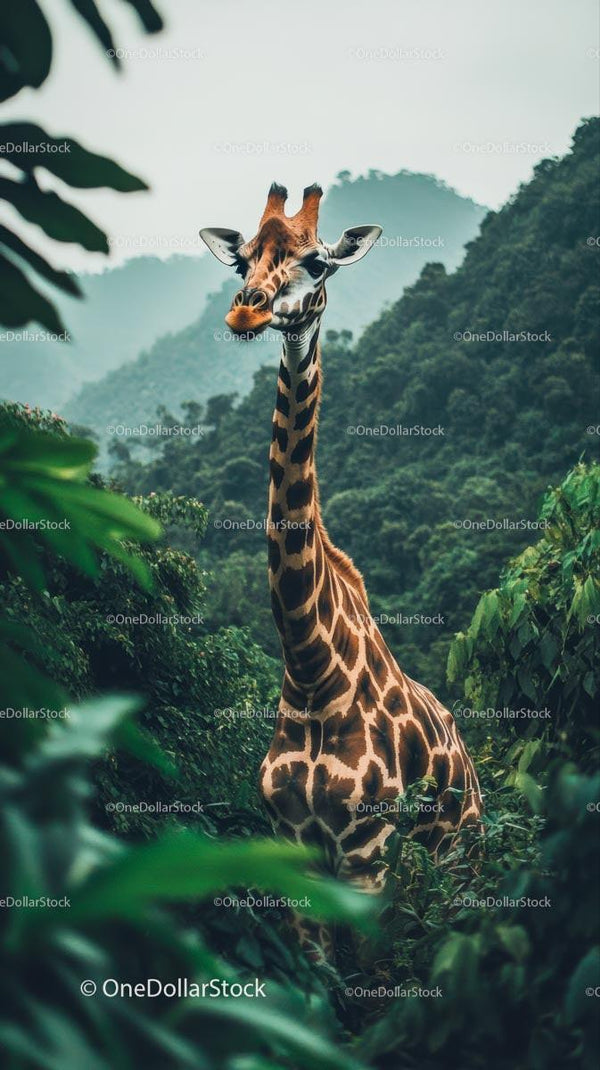 Majestic Giraffe in Lush Jungle Landscape
