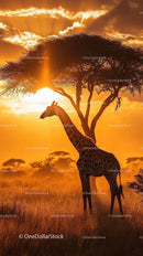 Majestic Giraffe Silhouette Against a Glorious Savannah Sunset