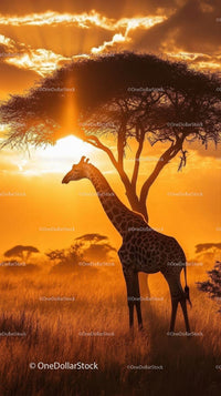 Majestic Giraffe Silhouette Against a Glorious Savannah Sunset