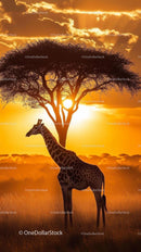 Giraffe Silhouette Against a Vibrant African Sunset