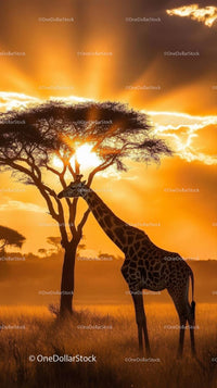 Giraffe at Sunset on African Savannah