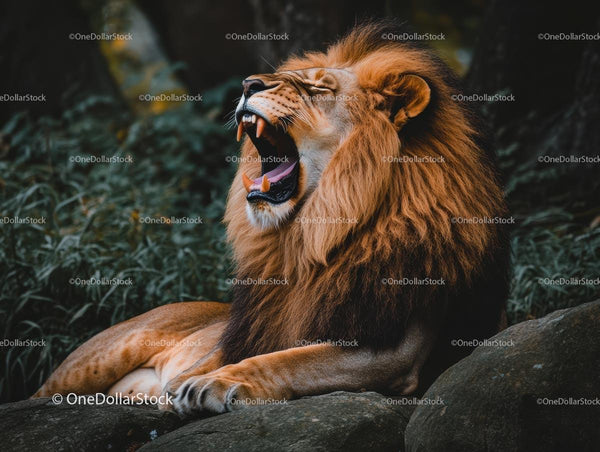 Majestic Lion Roaring Fiercely in the Wild