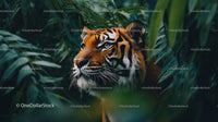 Majestic Tiger Hidden in Lush Jungle Foliage