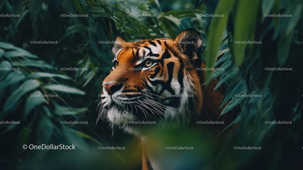 Majestic Tiger Hidden in Lush Jungle Foliage